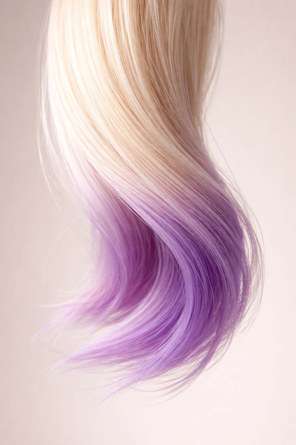 Hair strand with purple tone indicating over-toning mistakes