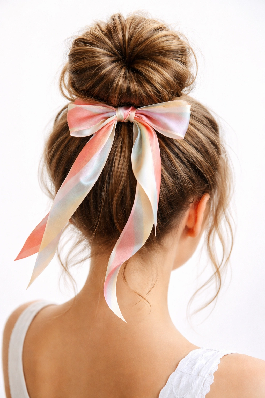 Top knot with ribbon wrapped around base