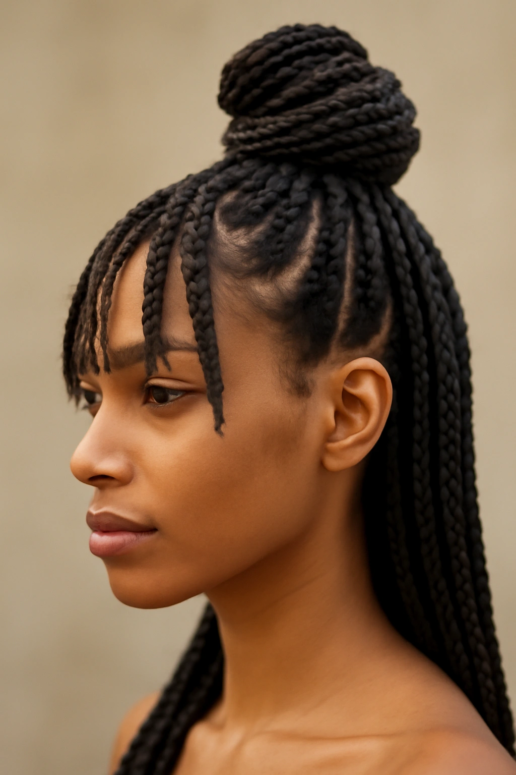 18 Box Braid Styles You'll Want to Show Your Braider 18 Topknot with fringe made from box braids