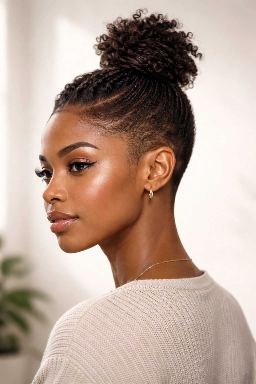 Topknot hairstyle with textured sides