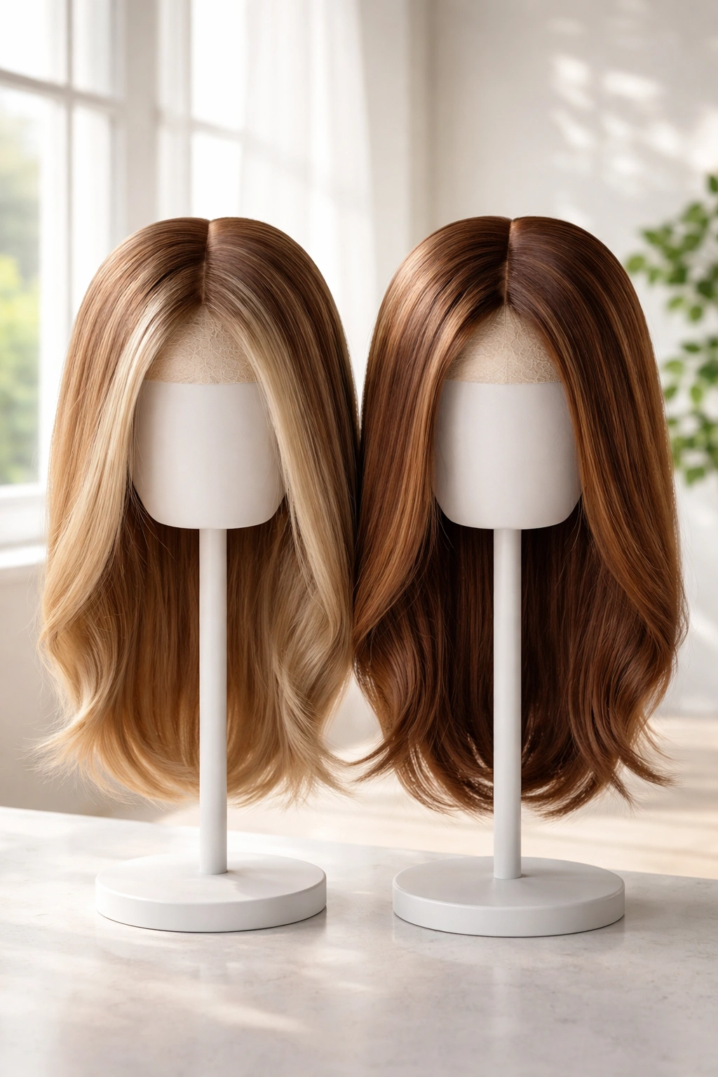 Two toppers with different color shades under natural light
