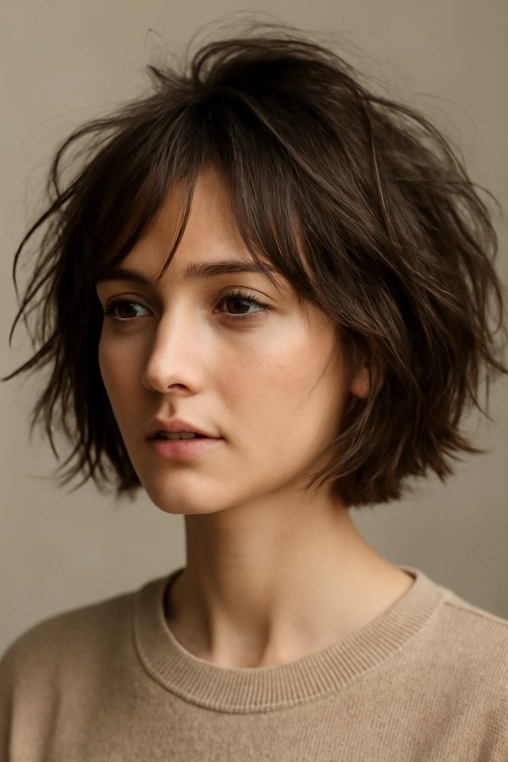 20 Short Bob Hairstyles You Can Style in Minutes 13 Close-up of a textured tousled bob with piecey ends and natural lift