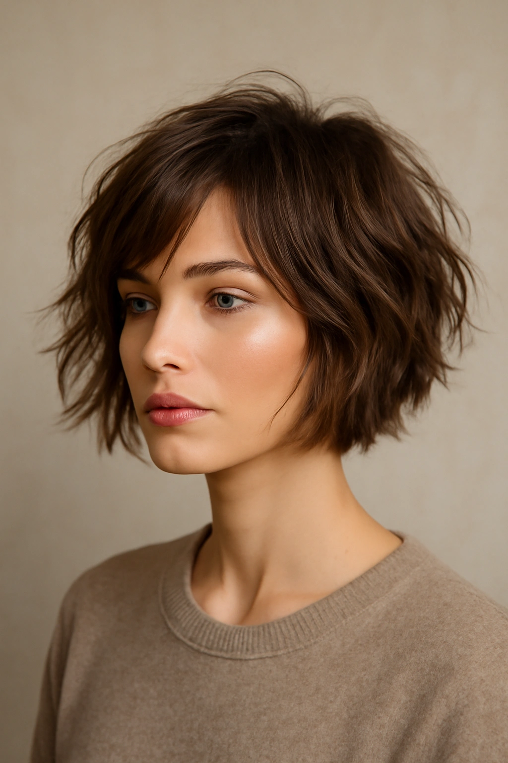 Tousled bob with texture and movement on a woman