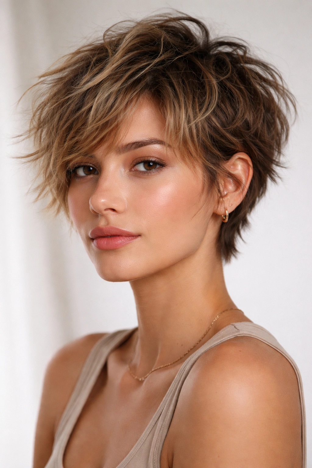 Tousled Crop hairstyle with undone texture and natural movement