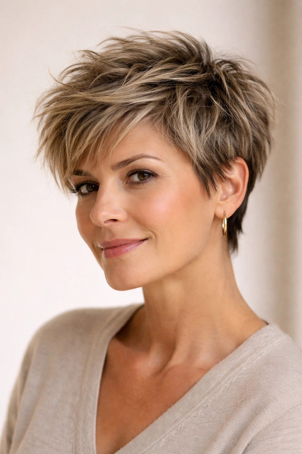 18 Short Hairstyles For Round Faces Over 40 9 Portrait of a person with a short, textured tousled crop hairstyle