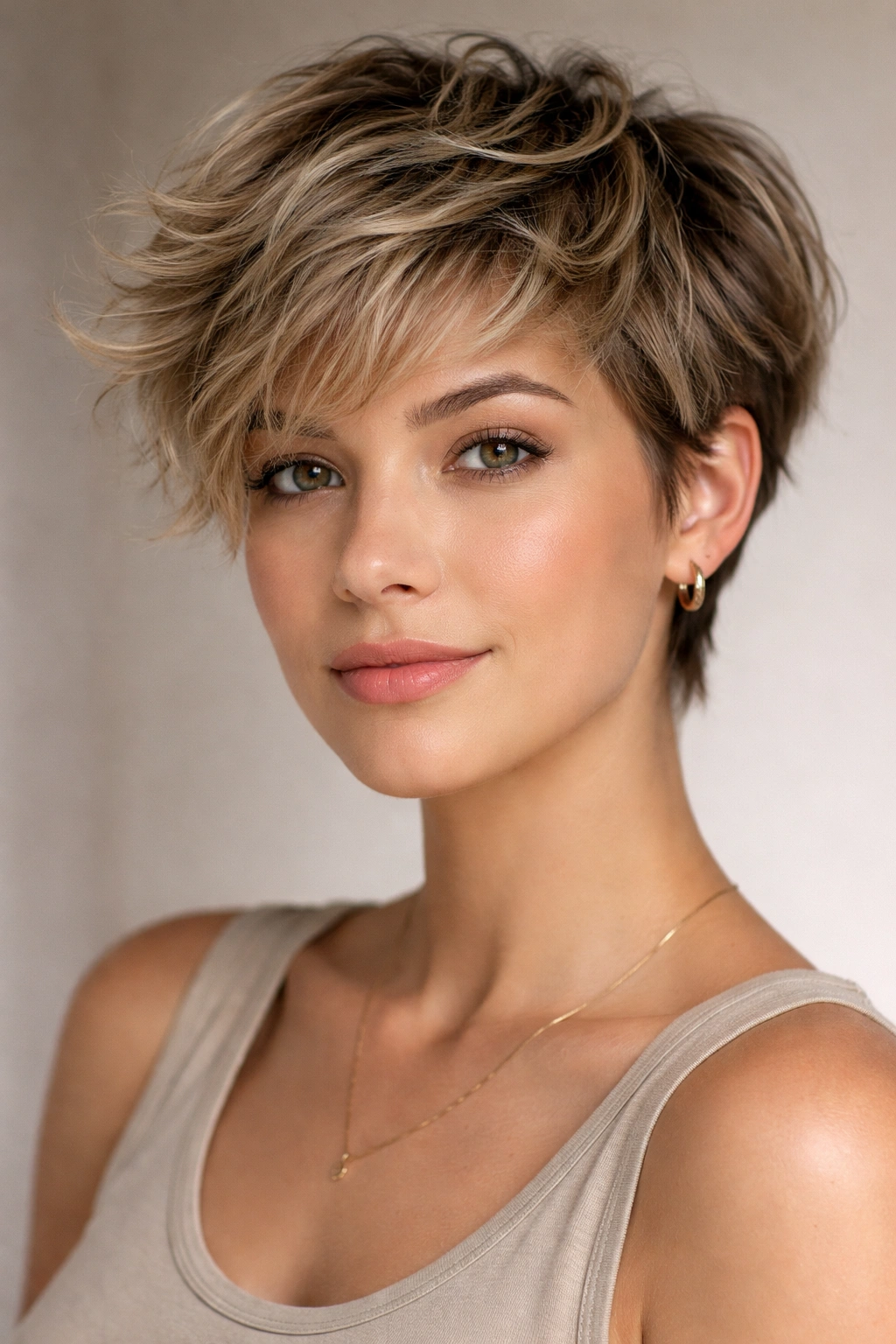 Tousled crop with waves and undone texture