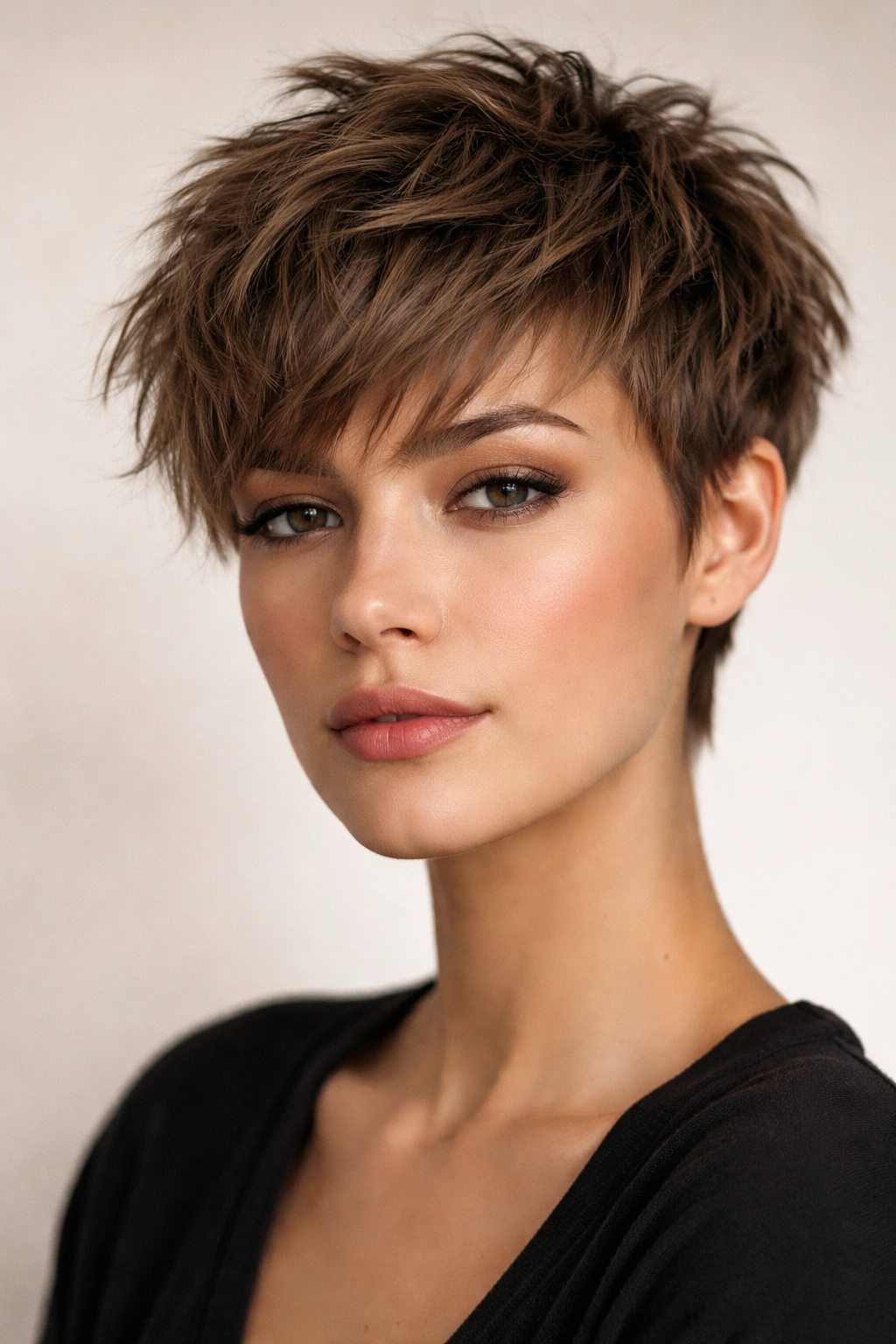 Close-up of tousled textured crop with uneven layers showing movement