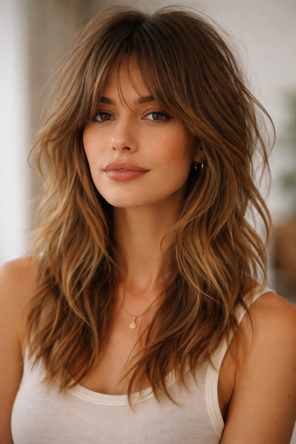 18 Textured Shag Layered Cuts With Great Movement 10 Close-up portrait of a tousled layers shag with soft, undone texture