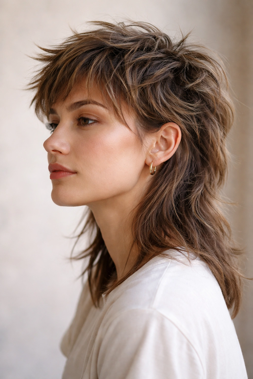 10 Short Haircuts That Grow Out Without Awkwardness 6 Three-quarter portrait of a person with a tousled mullet showing short top and long back