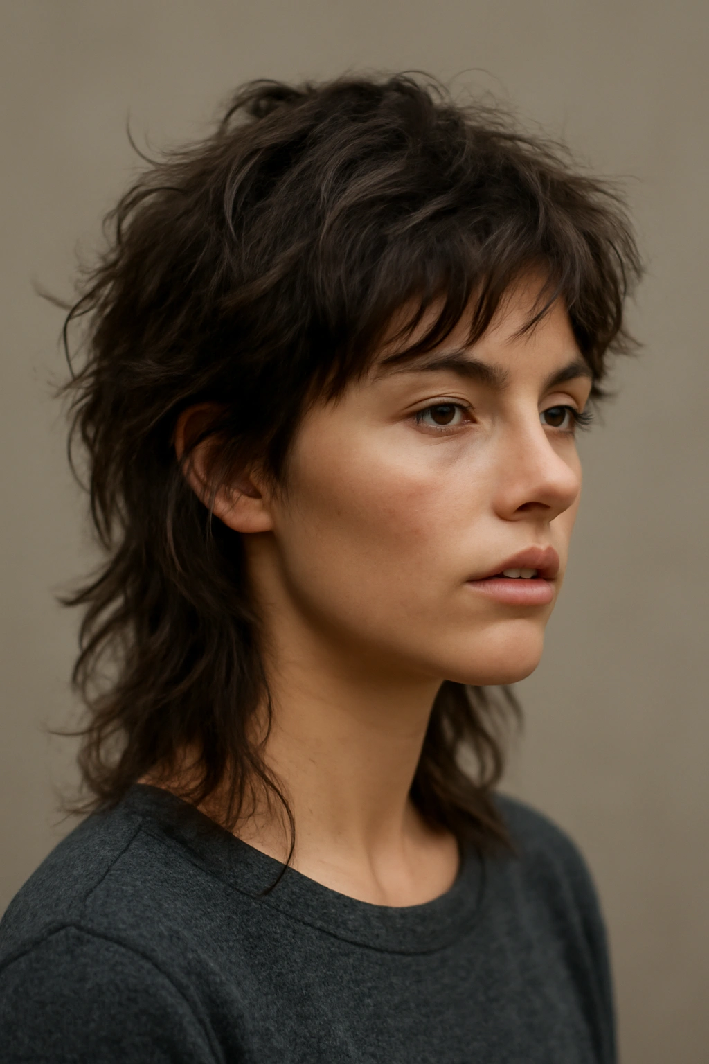 25 Mullet Haircuts for Women You'll Actually Love 22 Casual tousled mullet with textured waves in a studio portrait
