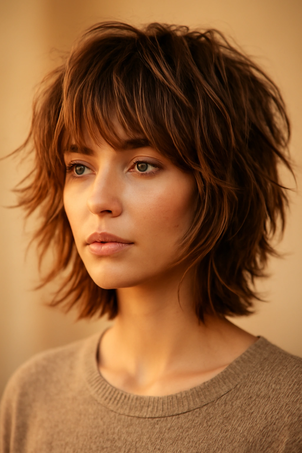 15 Short Haircuts That Look Stunning With Caramel Highlights 5 Tousled shag hairstyle with warm caramel tones and movement