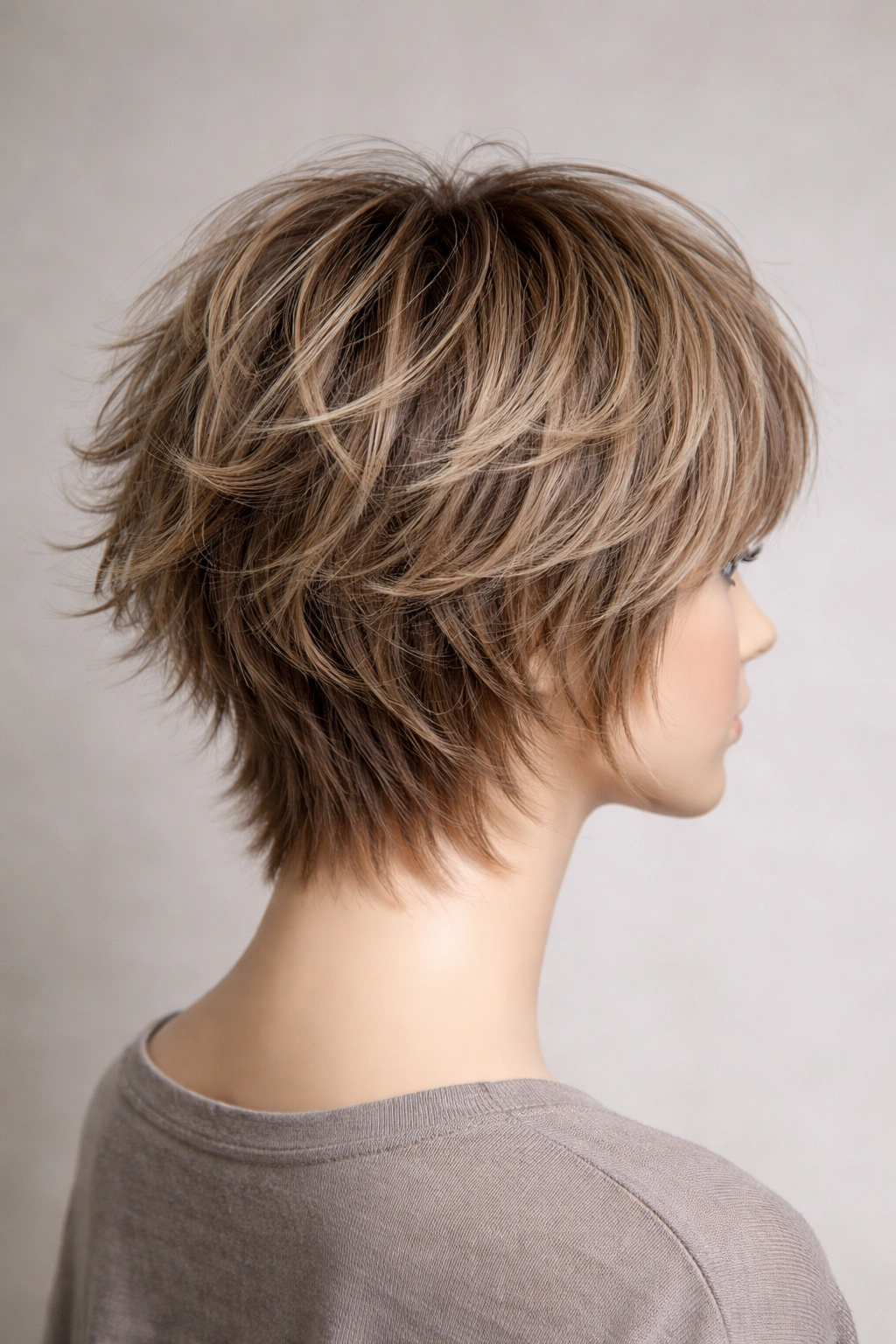 Mannequin head with tousled shag and tapered nape