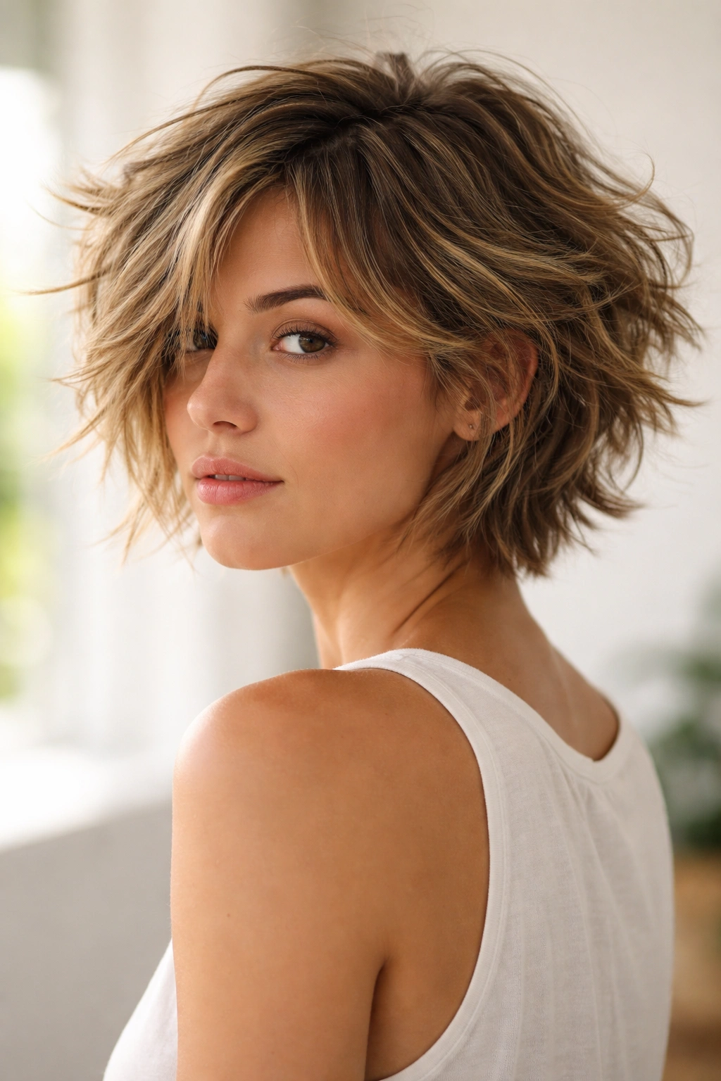 10 Short Hairstyles Built For Hot Summer Weather 9 Short to medium textured cut with natural tousled waves and layers