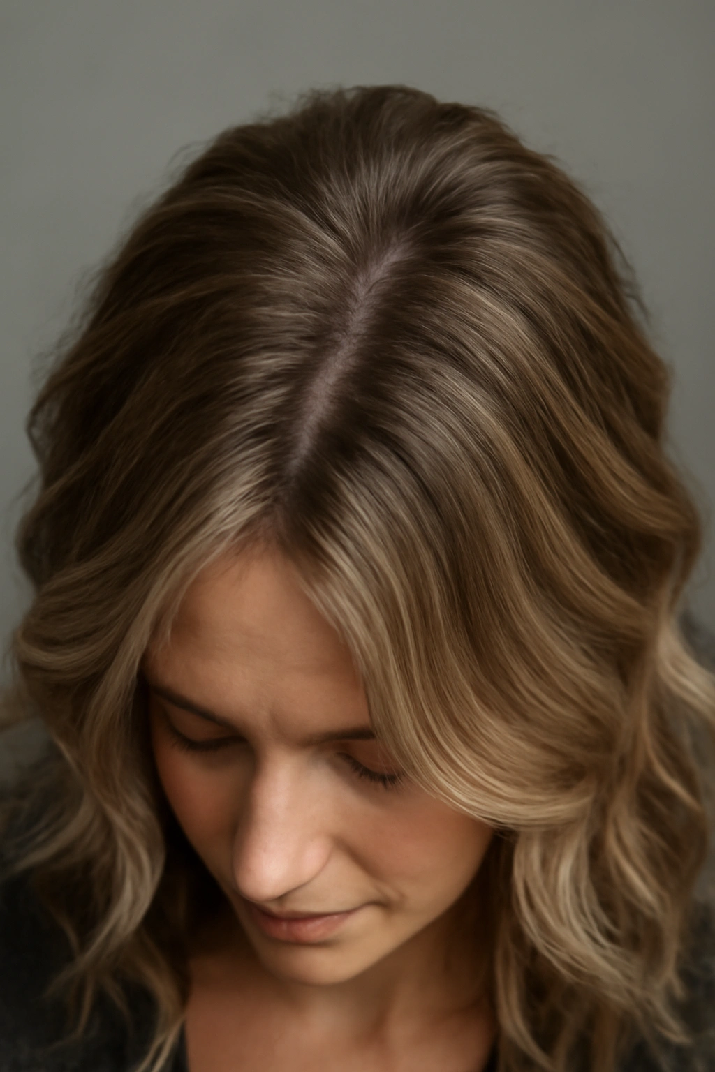 Close-up of tousled waves with clip-in extensions adding crown volume