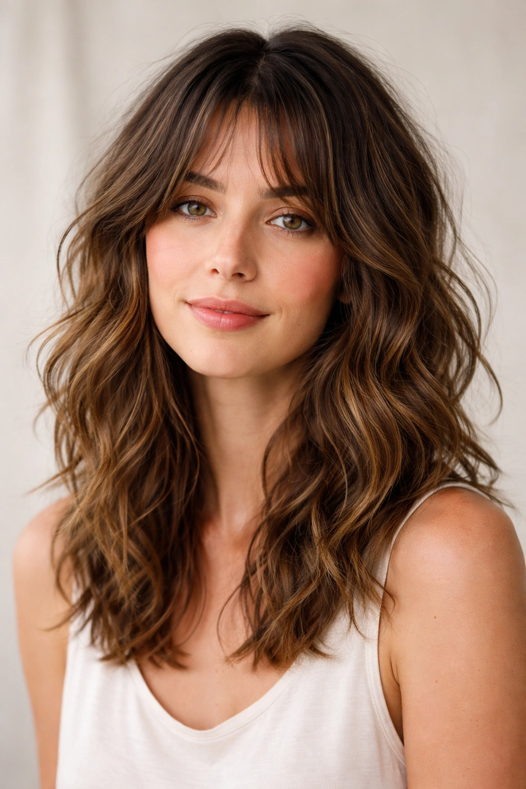 Close-up portrait of medium-length tousled waves with natural texture