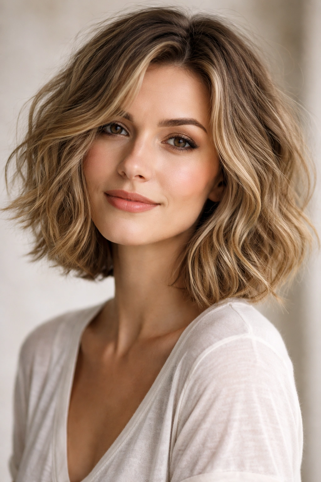 10 Classic Bob Styles That Work At Every Age 7 Close-up portrait of a person with a tousled wavy bob showing natural texture