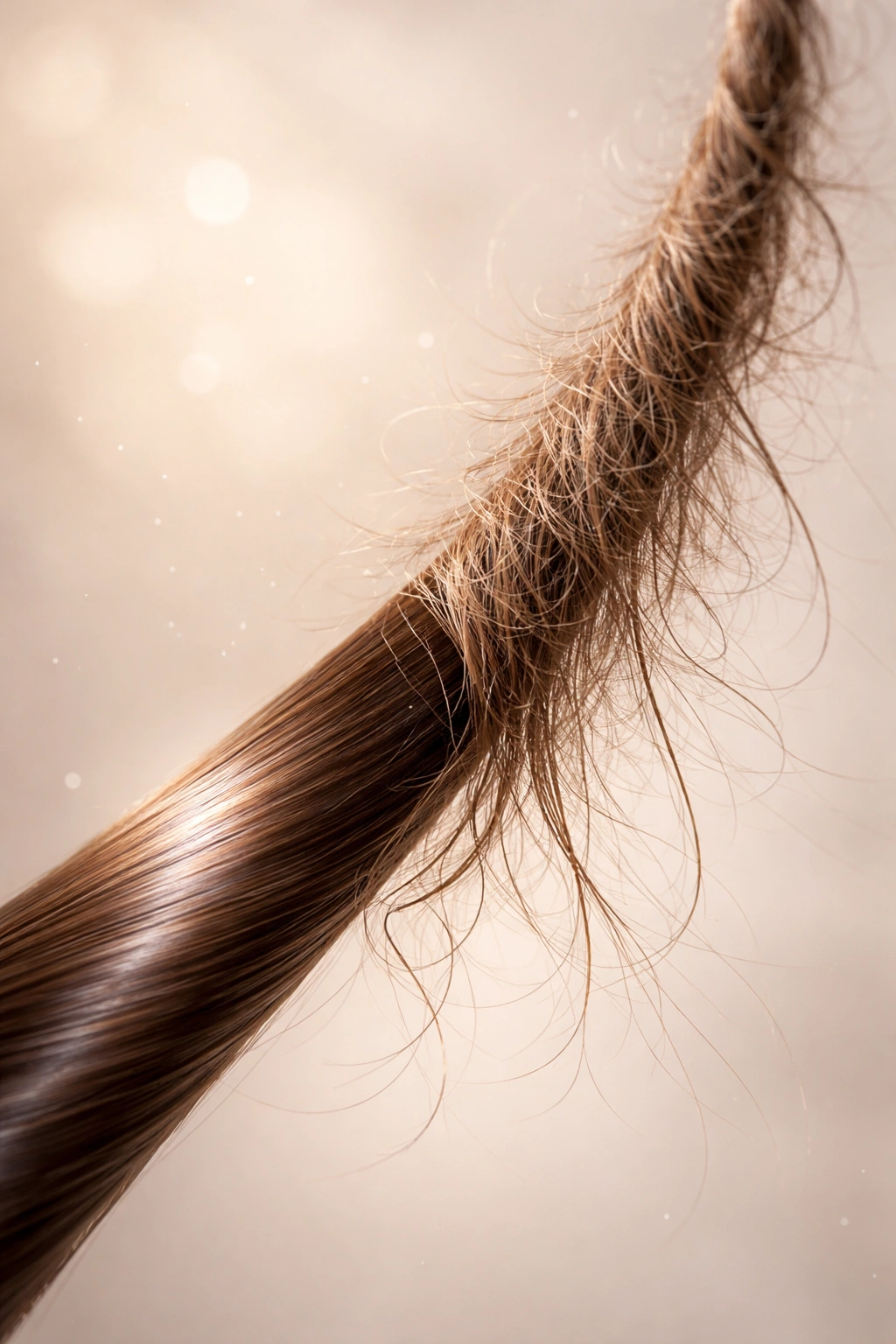 Hair strand showing transition from smooth to frizzy texture