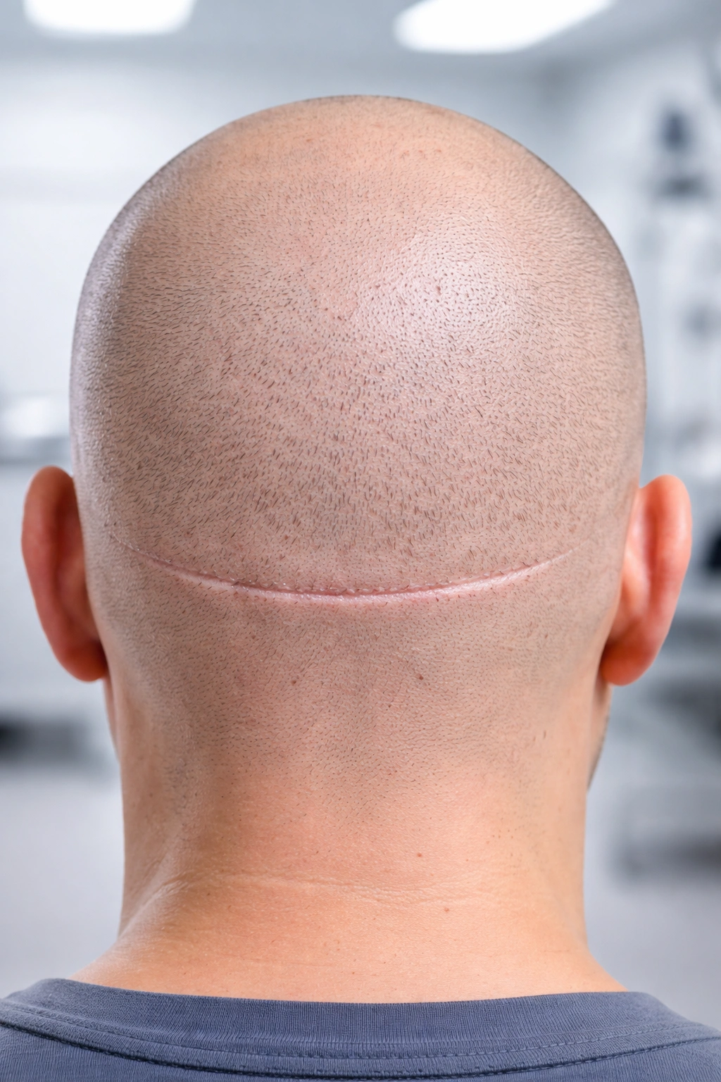 Back of head with linear FUT scar and scattered donor scars