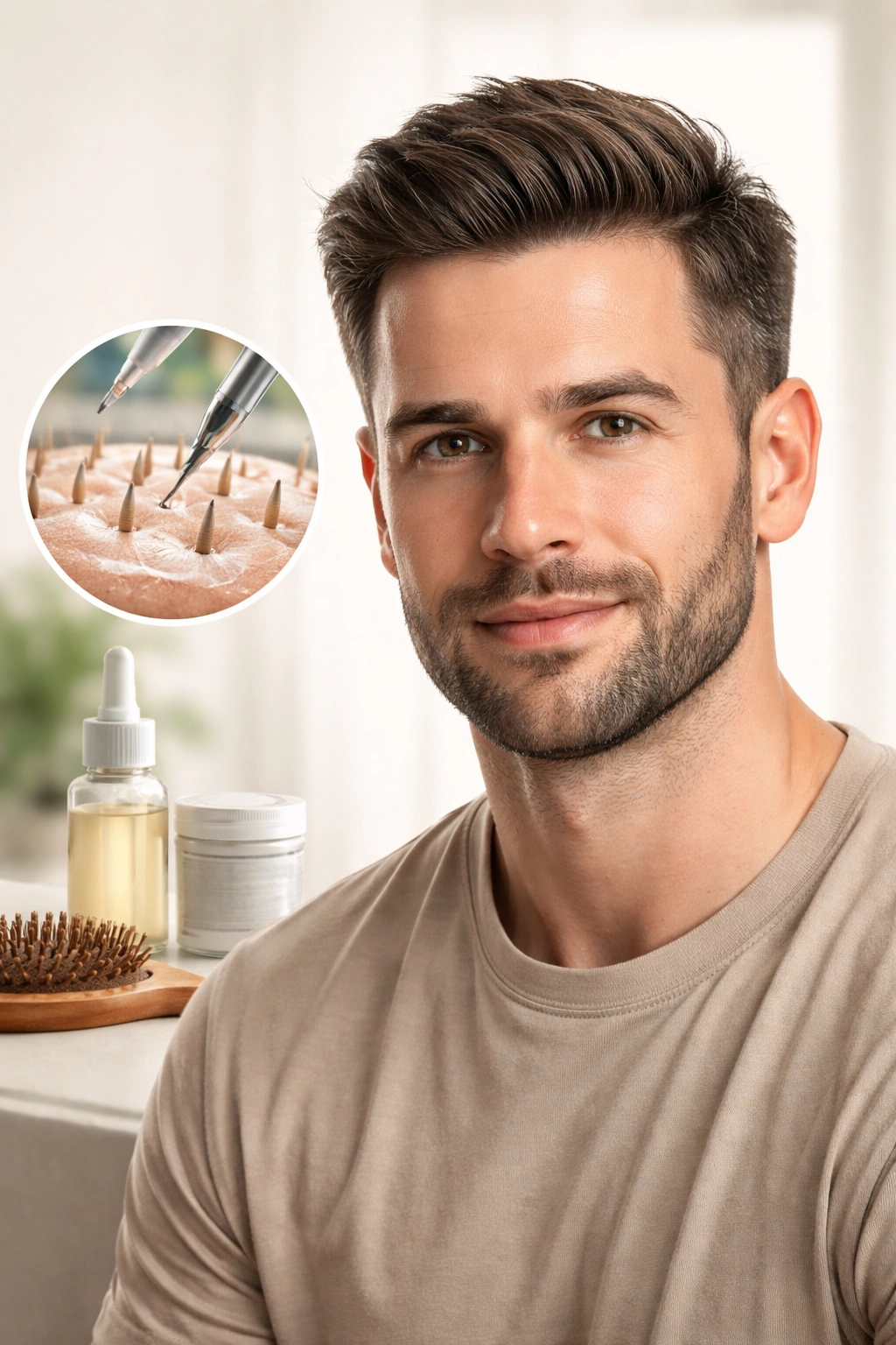 Portrait of a person with transplanted hair showing confidence and calmness