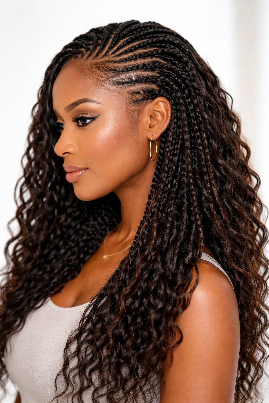 Tree braids with cornrow base and hanging individual braids