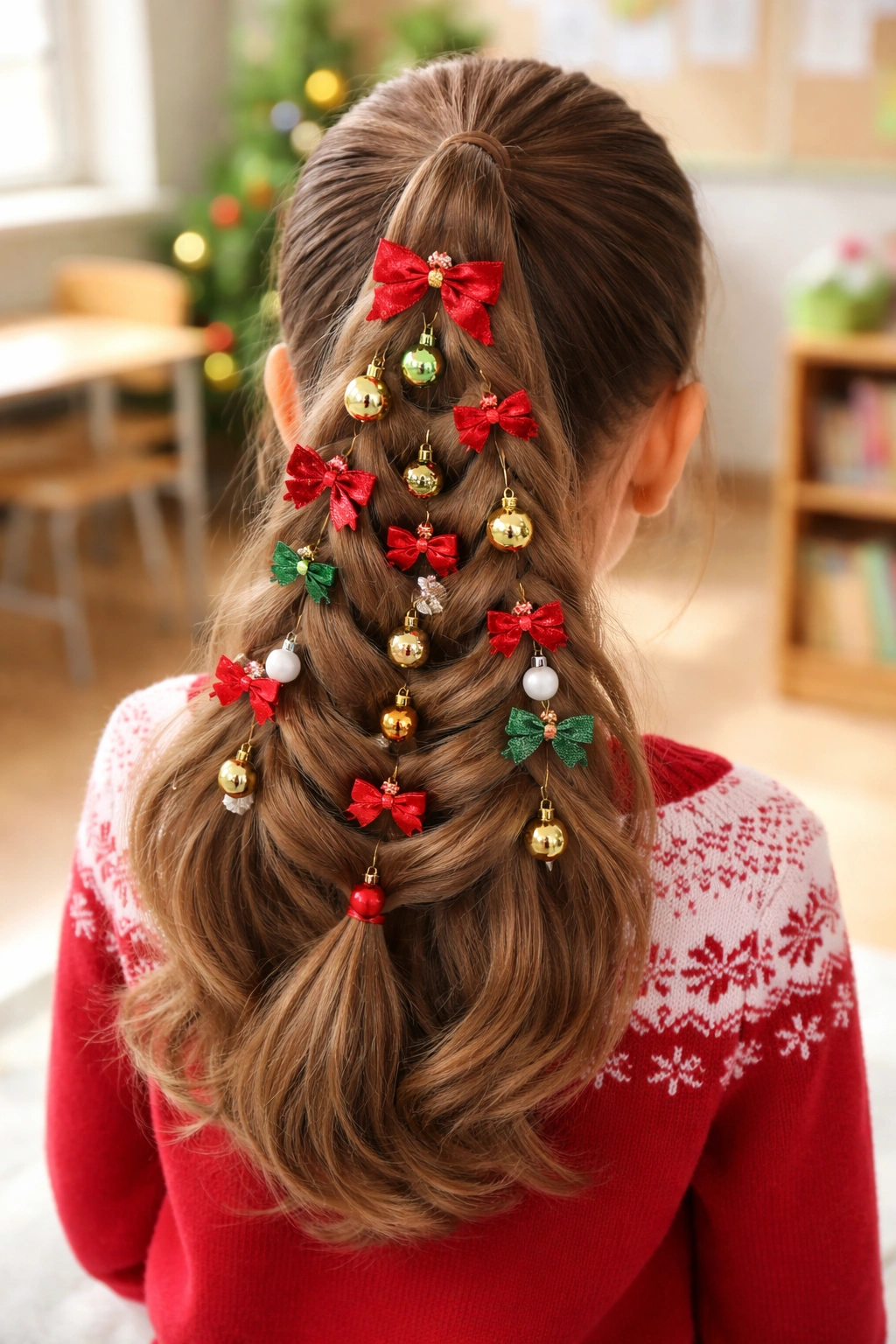 Christmas tree pull-through braid with decorative clips