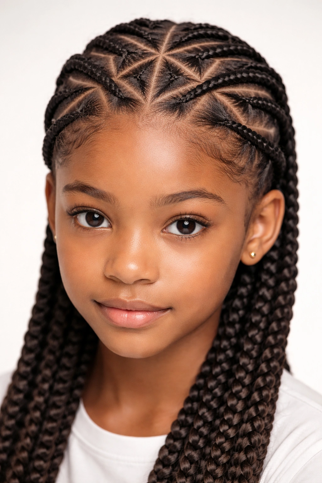 Close-up of geometric triangle and diamond part cornrows on scalp