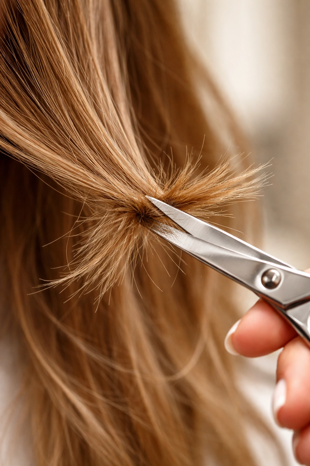 Hair end being trimmed to remove damage