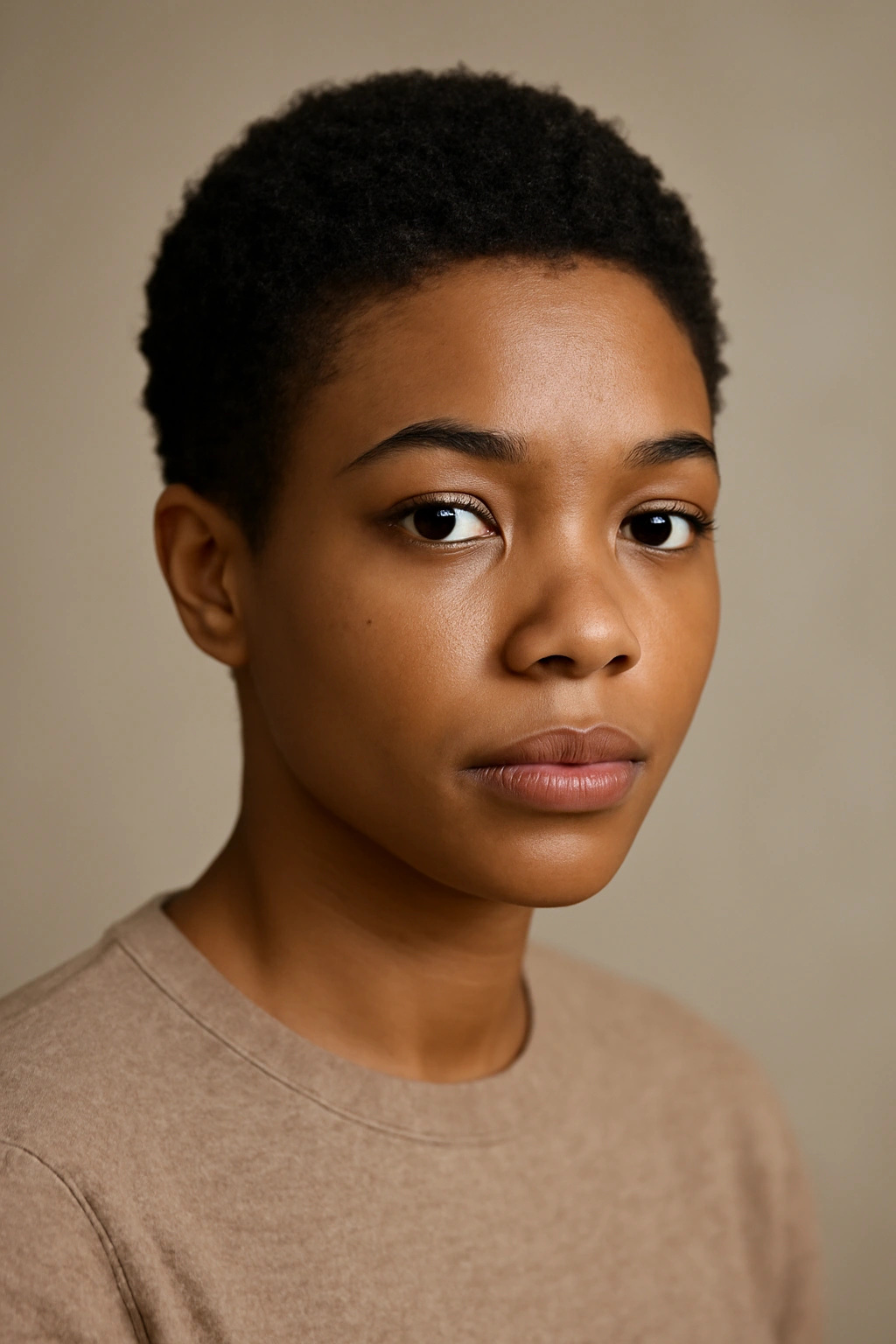 Short Natural Haircuts for Coily and Curly Textures 4 Portrait of uniform short curly hair forming a rounded silhouette