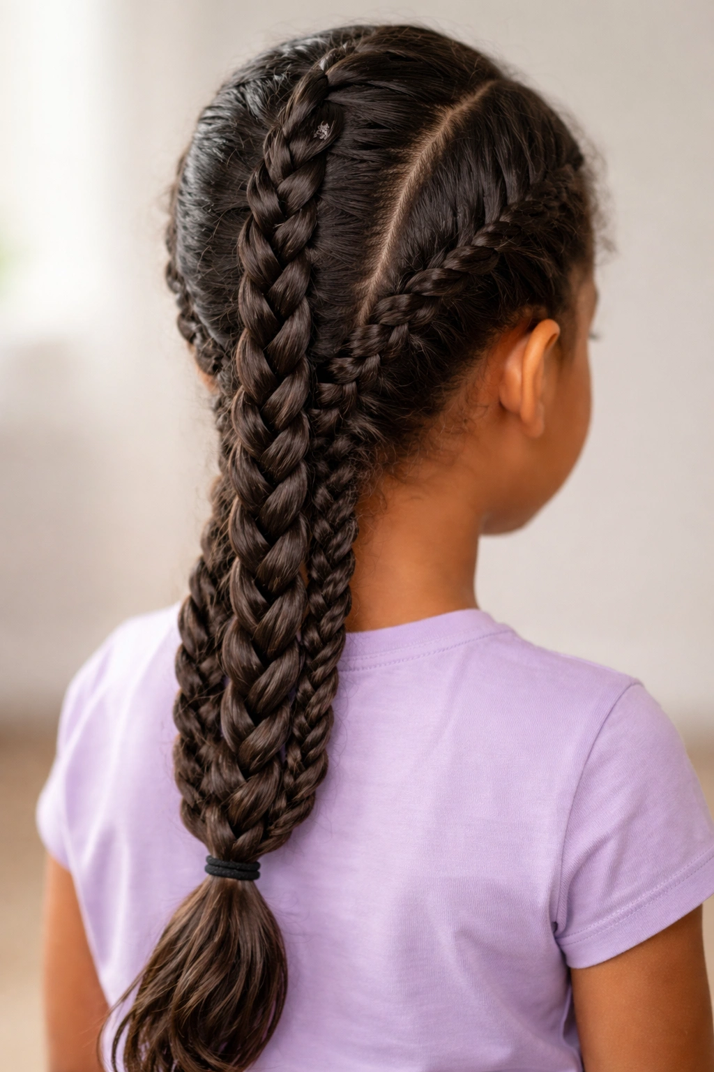 Child's head showing a twist braid with alternating twisted and braided sections