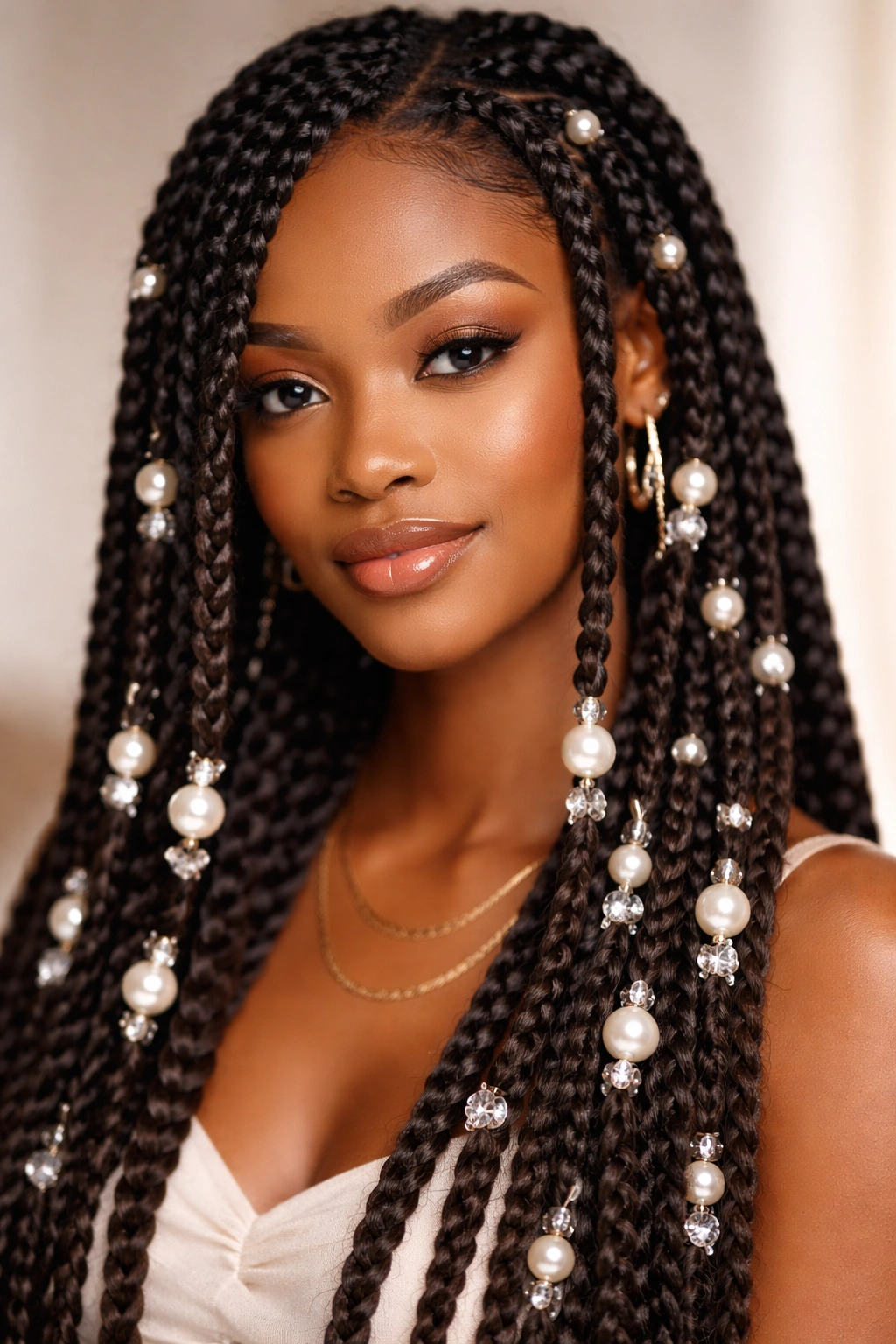 10 Beautiful Beaded Hairstyles For Black Women 3 Twist braids with pearl and crystal beads
