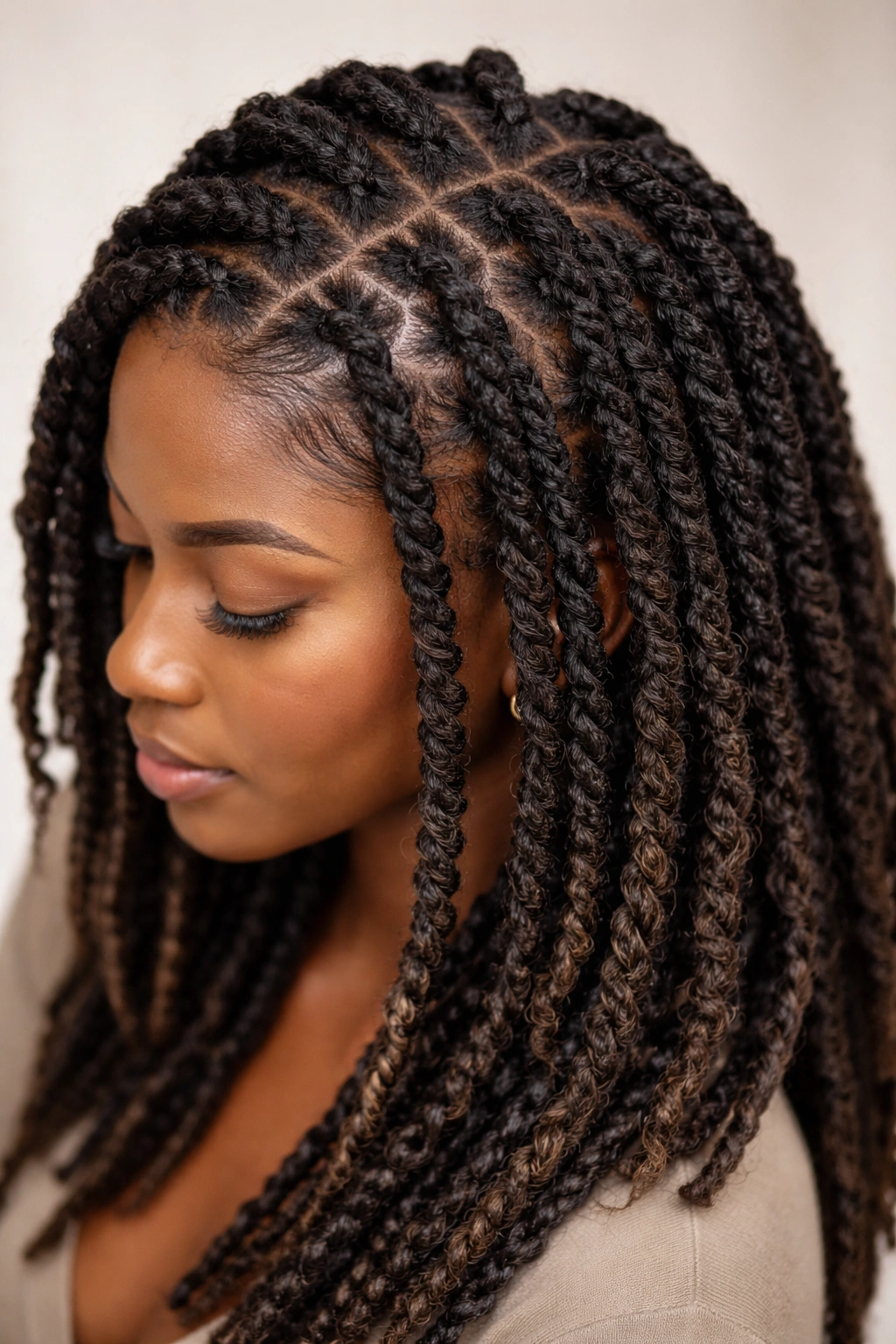 12 Crochet Hairstyles Black Women Are Rocking Now 9 Close-up of twist and lock hybrid hairstyle with twists transitioning into locks.