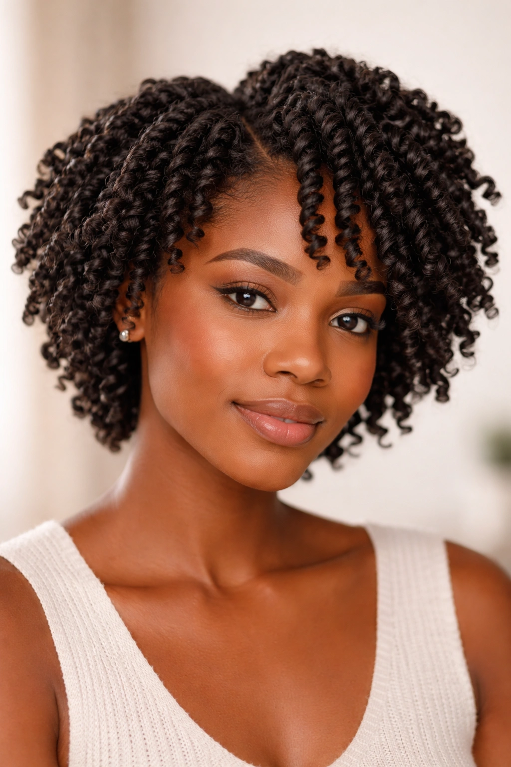 Close-up of twist-out curls with elongated defined pattern