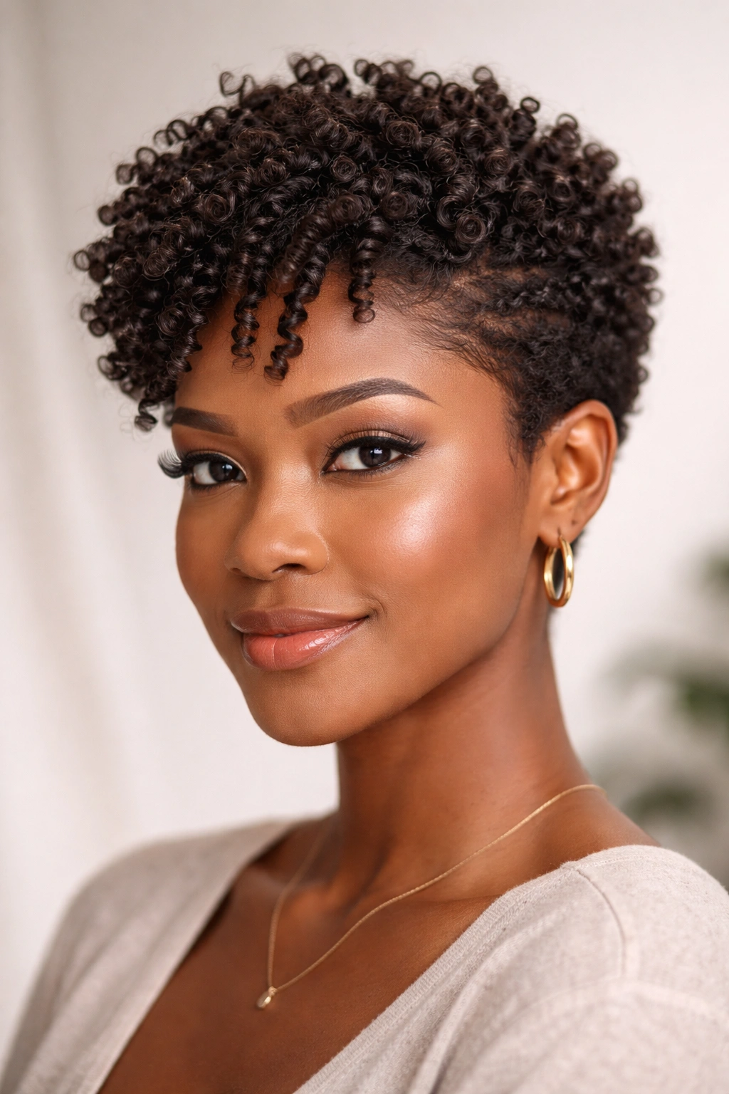 Twist-out short haircut with defined, separated curls