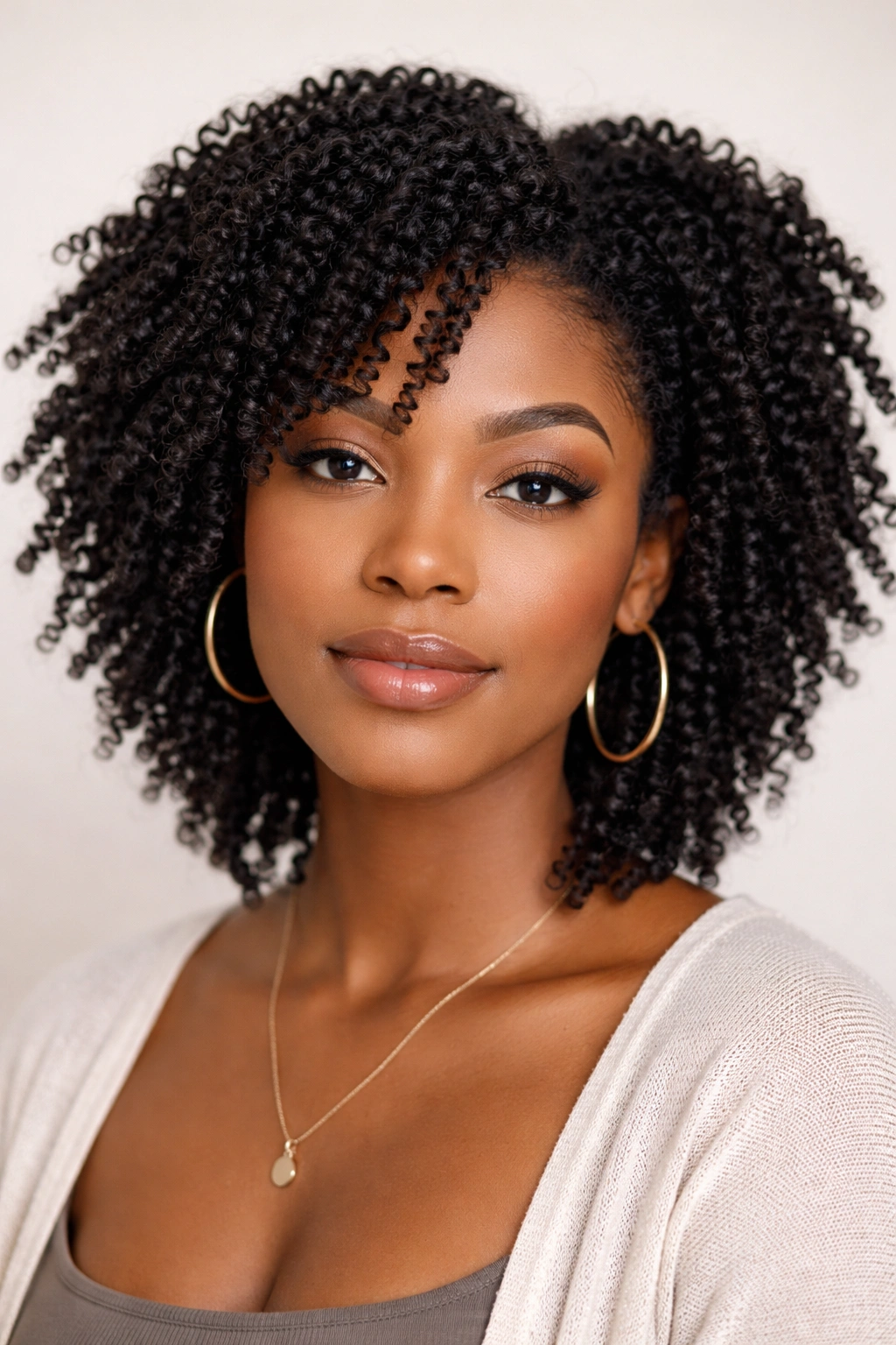 Coily hair with twist-out ready cut and defined layers