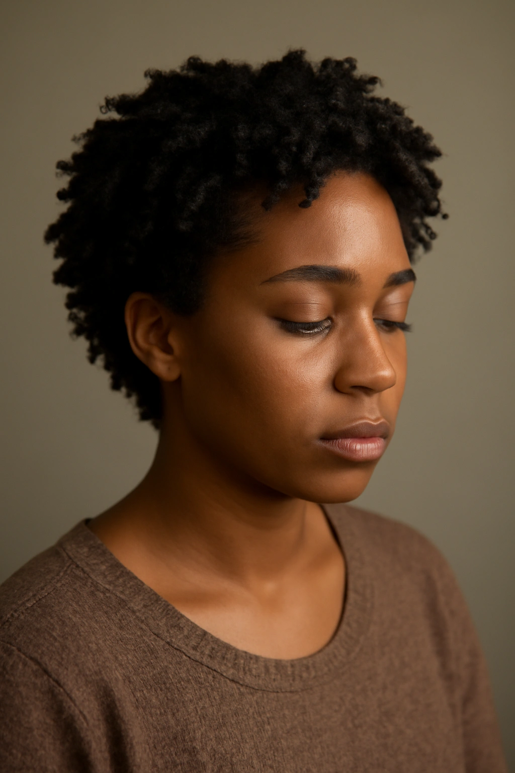 10 Twist Out Styles for Short Natural Hair to Copy 11 Contemplative portrait of a person with short natural twist-out hair