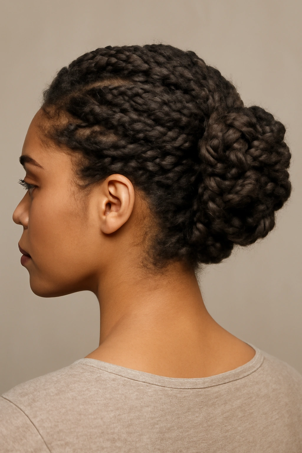 15 Beautiful Ways to Wear Your Naturally Curly Hair 14 Close-up of an intricate twisted updo pinned at the back