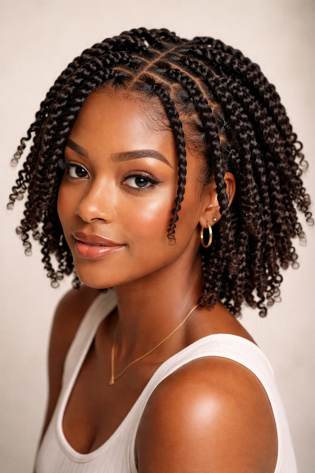 Close-up of twisted braids blending twists and braids for a sculptural texture