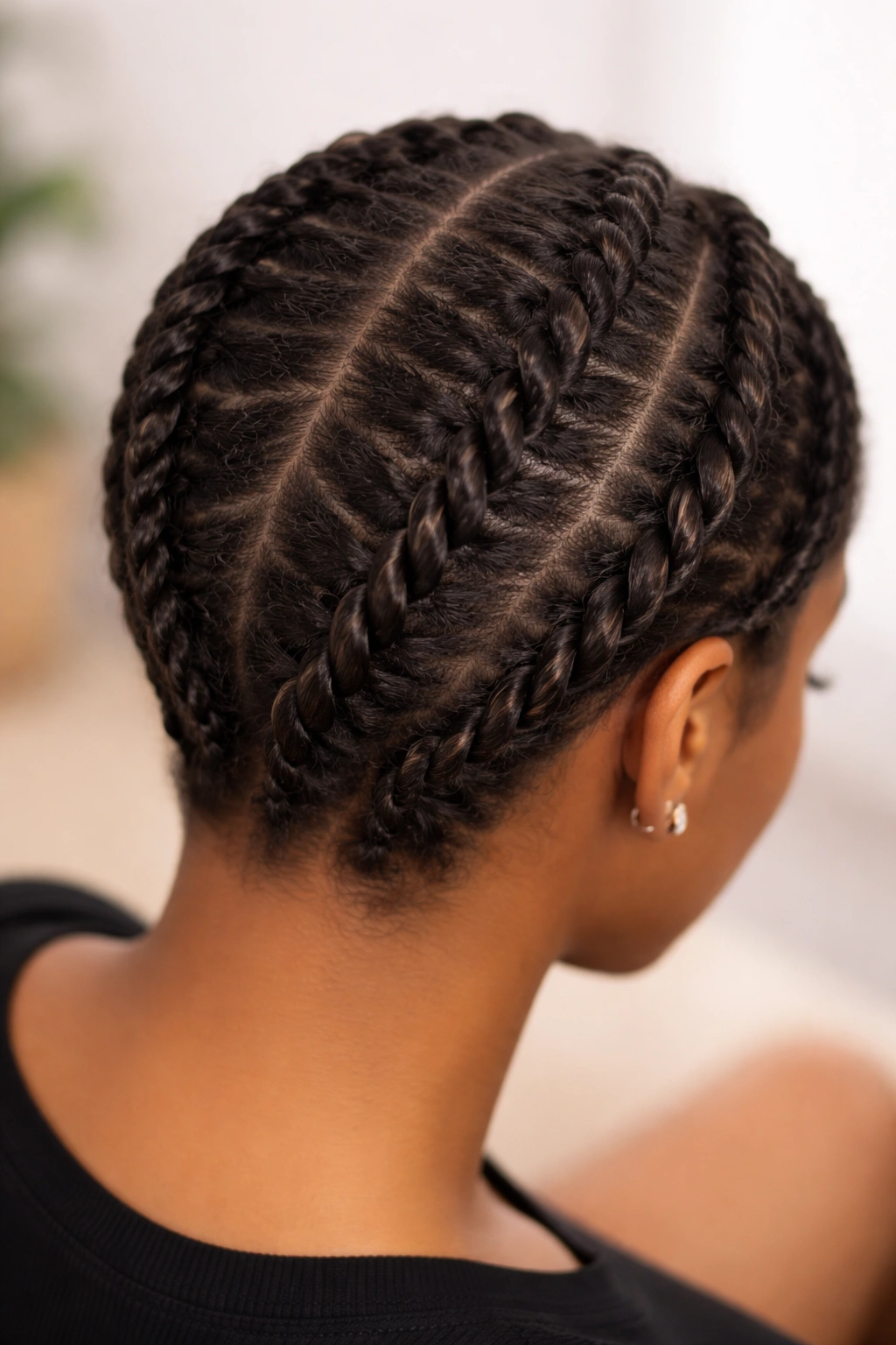 25 Short Braid Styles To Bookmark For Your Stylist 8 Two-section twisted braids forming a rope-like pattern on short hair.