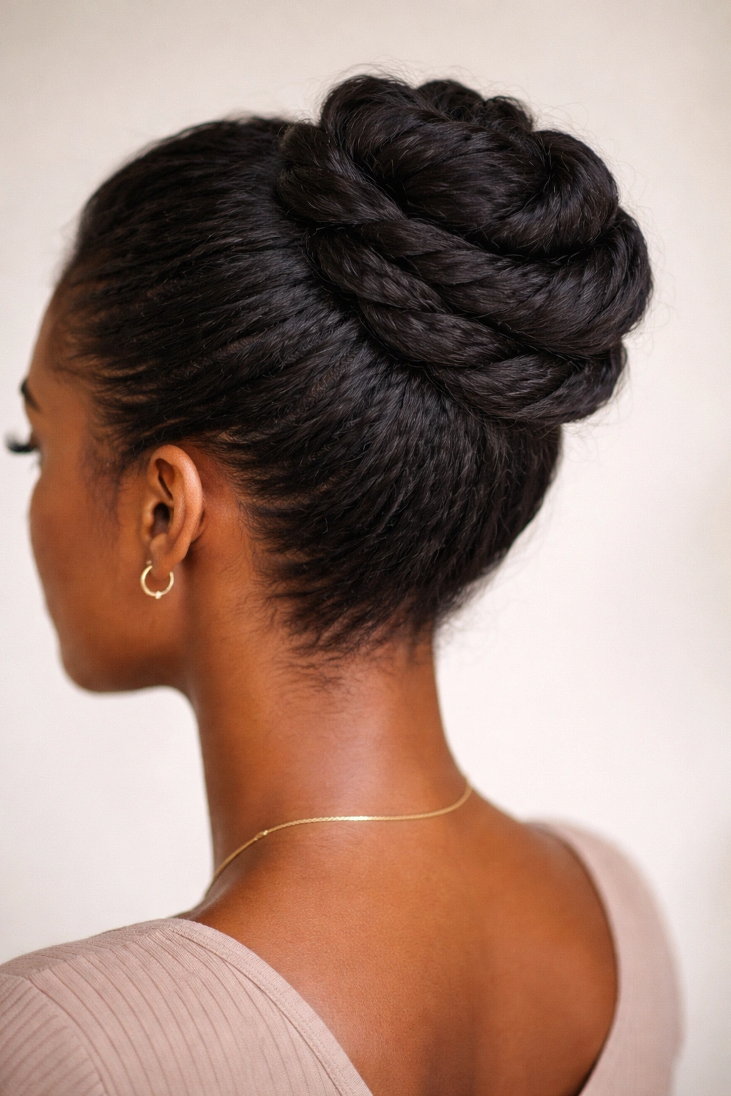Close-up of a twisted bun with textured twists