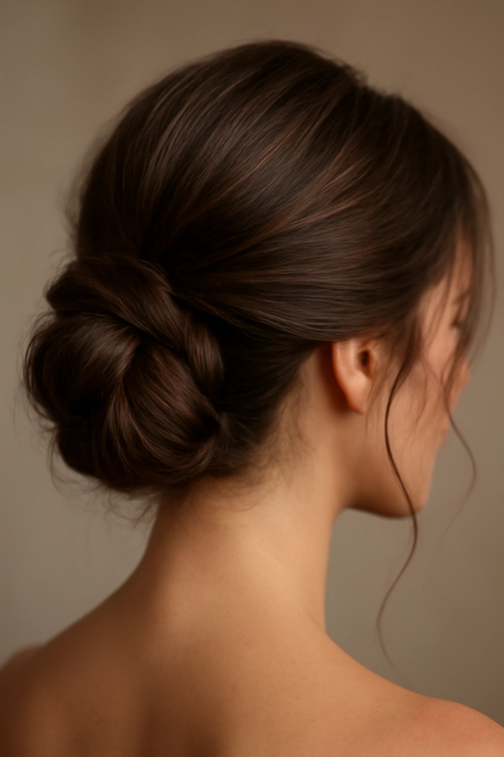 10 Effortless Hairstyles for Any Formal Event 1 Close-up of a classic twisted chignon at the nape with wispy face-framing strands