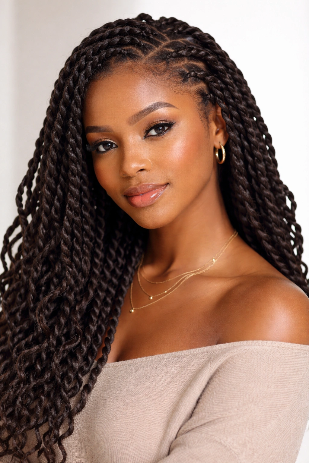 Close-up of Twisted Crochet Braids with two-strand twists