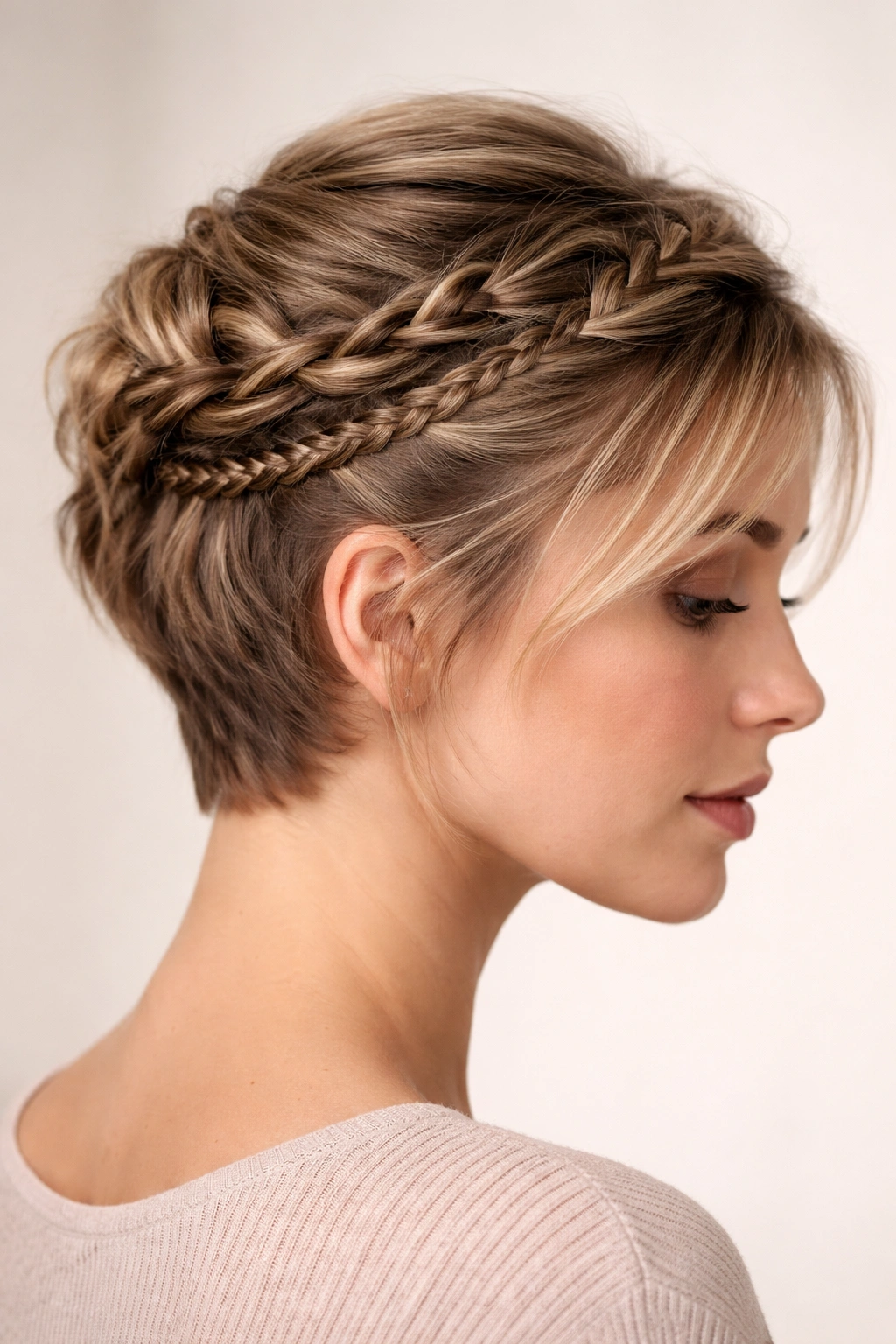 Twisted crown with braided details around the head