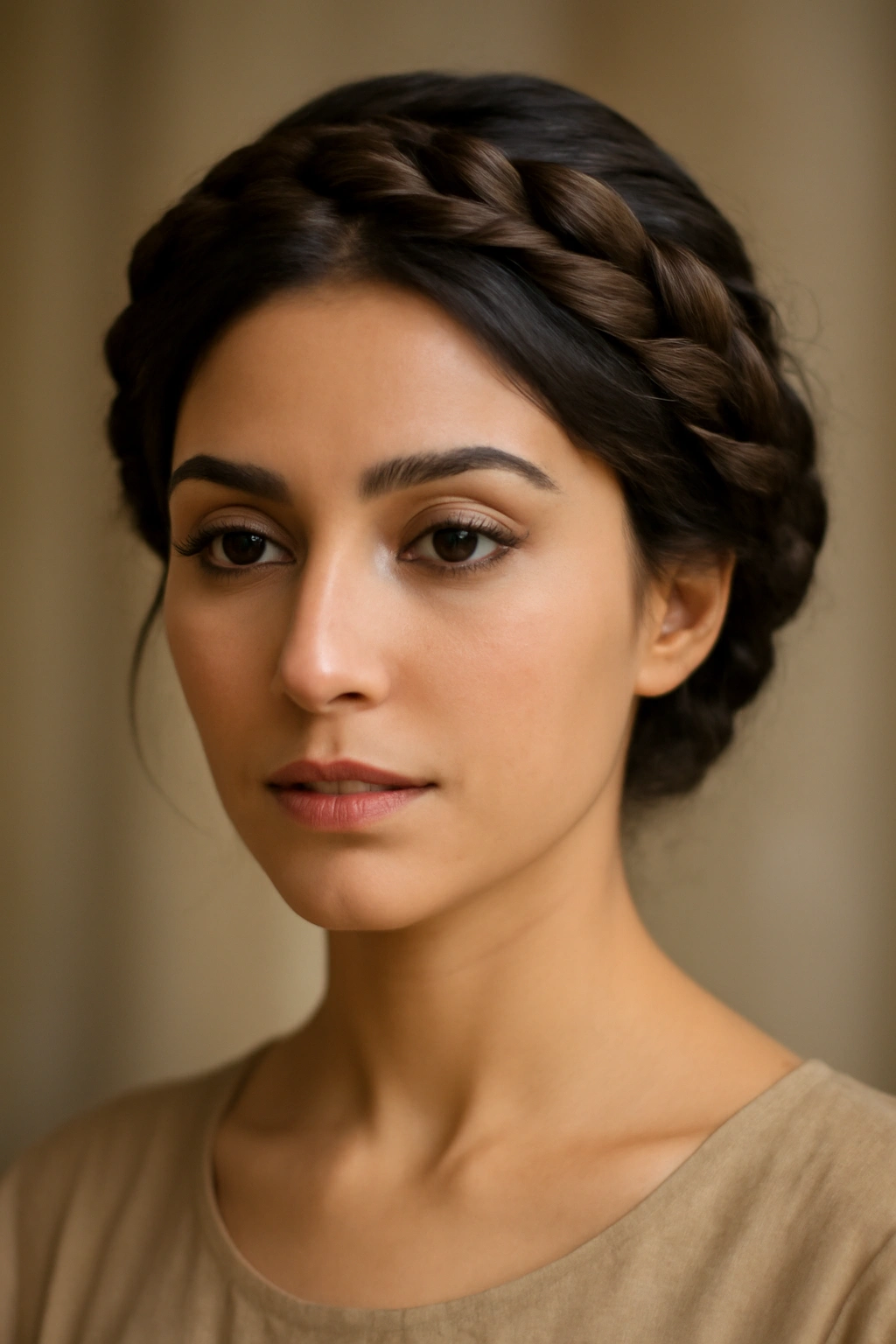 12 Beautiful Hairstyles for Arab Women to Try 6 Twisted crown braid wrapping around the head in a halo