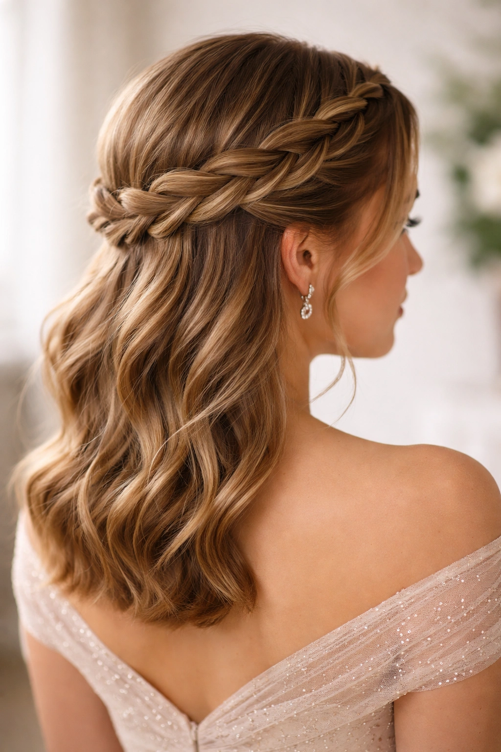 Twisted crown braid hairstyle on a model