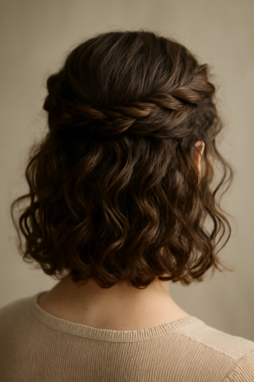 12 Easy Short Curly Styles for Effortless Mornings 6 Front view of a twisted crown with loose curls