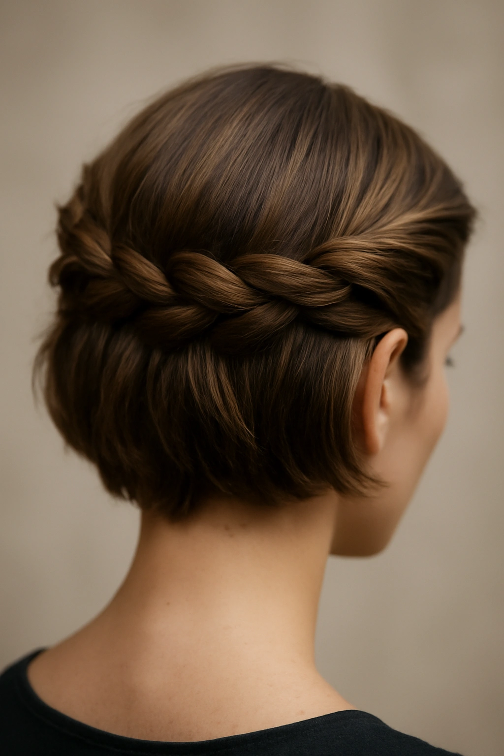 10 Formal Hairstyles That Look Stunning on Short Hair 5 Top view of twisted crown detail on short hair