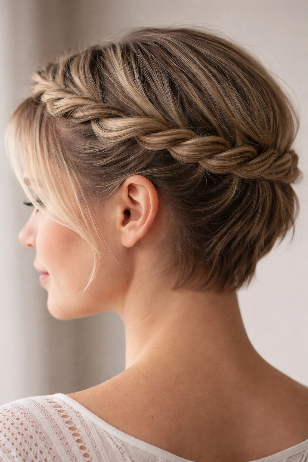 15 Easy Updos That Actually Work On Short Hair 8 Narrow twisted crown around the head with pins tucked under