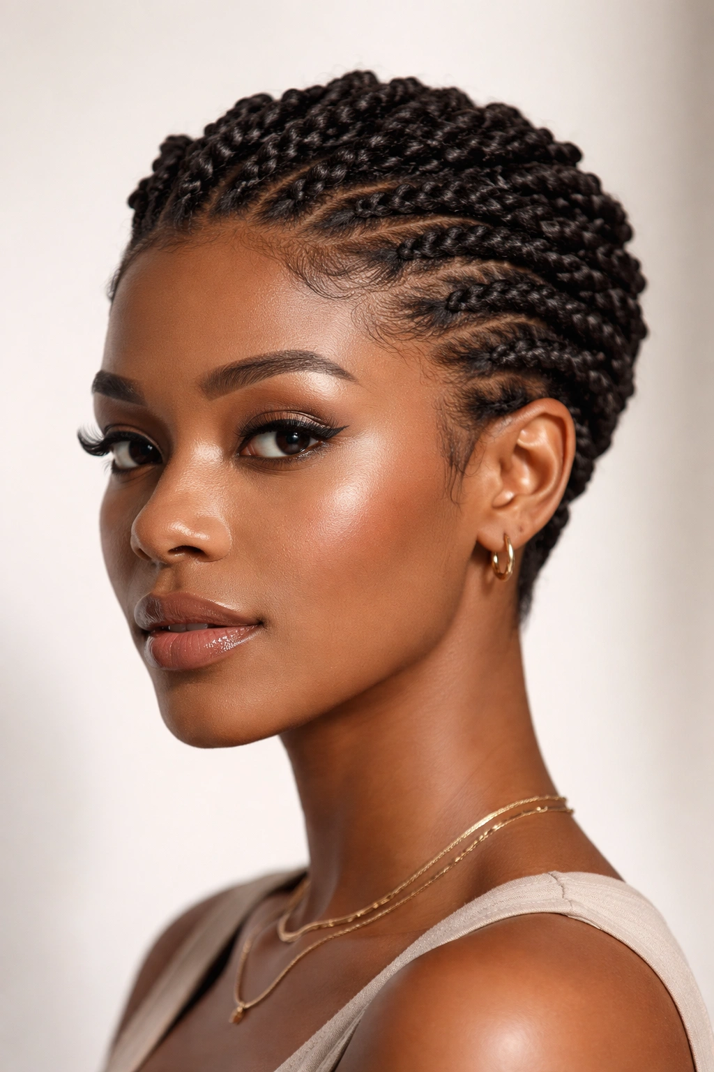 Headshot of a twisted crown hairstyle with rope-like two-strand twists