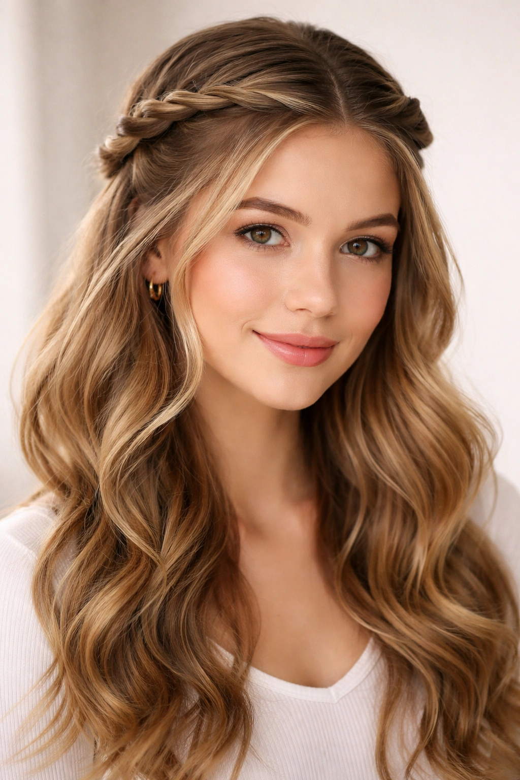 Twisted crown half-up hairstyle with two mirrored twists