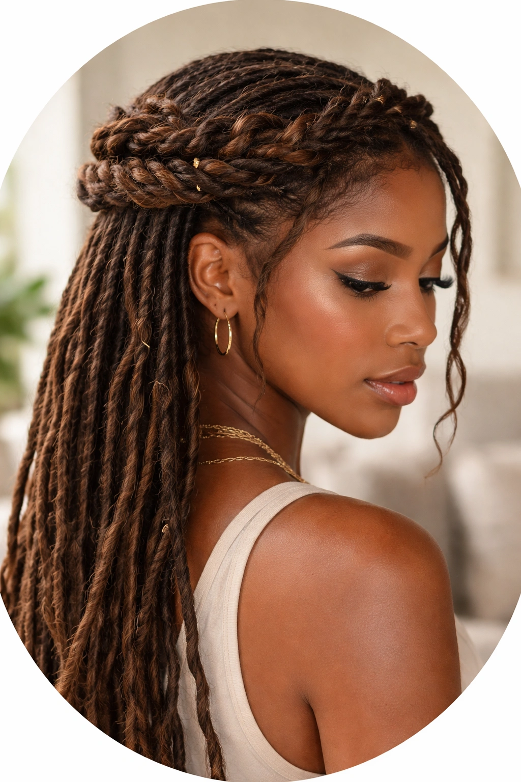 15 Dreadlock Styles For Women At Every Length 3 Dreadlocks twisted into a crown around the head